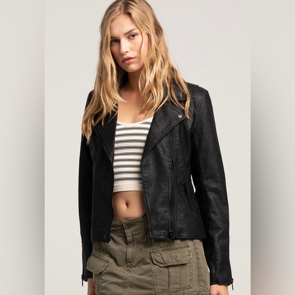 NWT Blank NYC Vegan Leather Moto Biker Jacket Size S Black - Picture 8 of 10